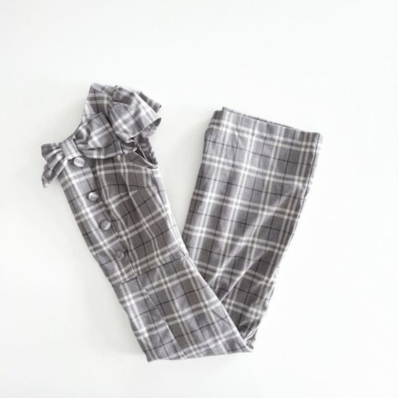 Stop Staring by Alfred Estrada Womens Midi Dress Bow Tie Plaid Gray Medium - Picture 5 of 12